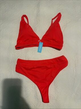 Younique Bright Red Triangle Thong Bikini Set
